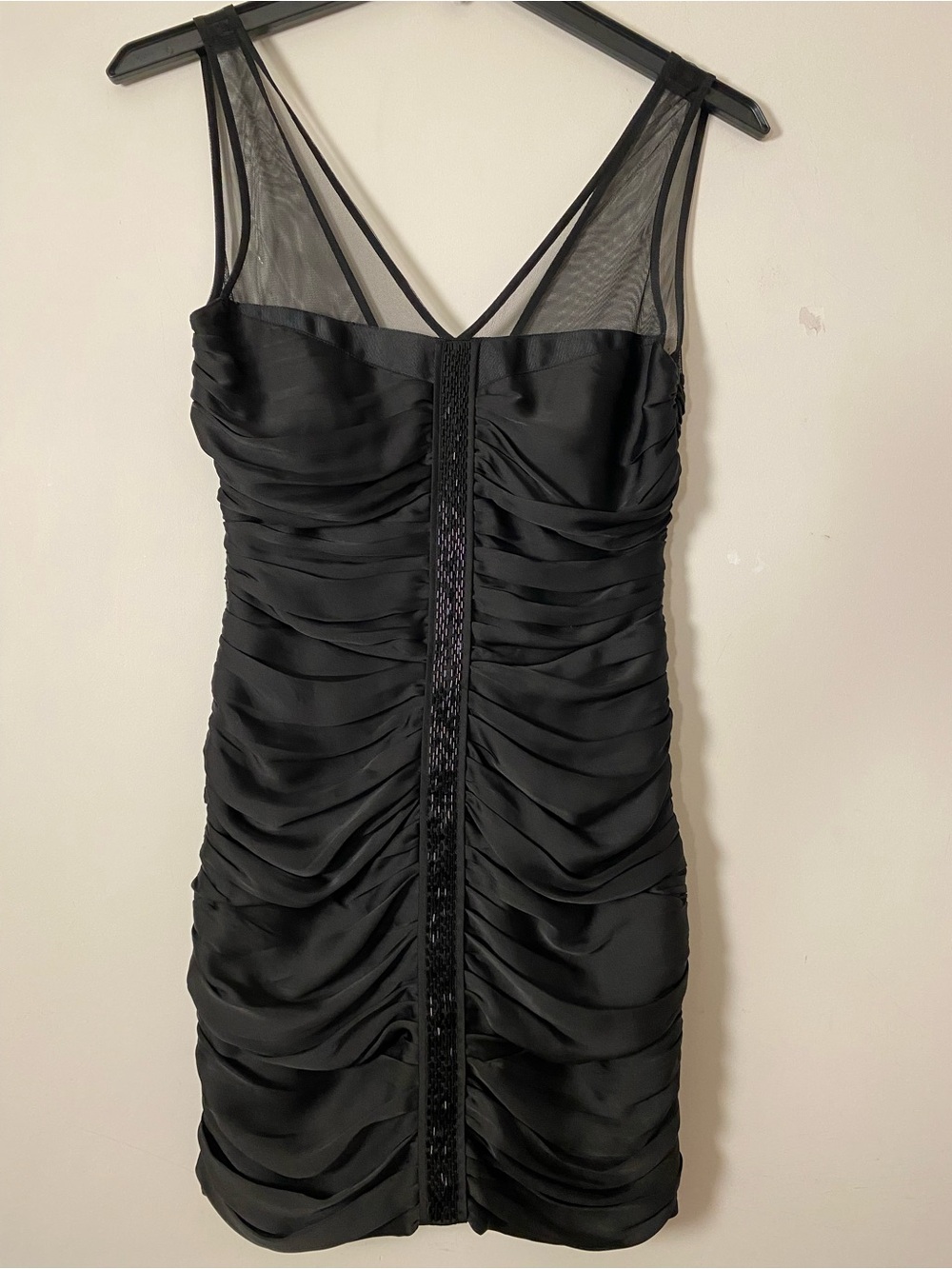 Black Ruched Mesh-Top Cocktail Dress